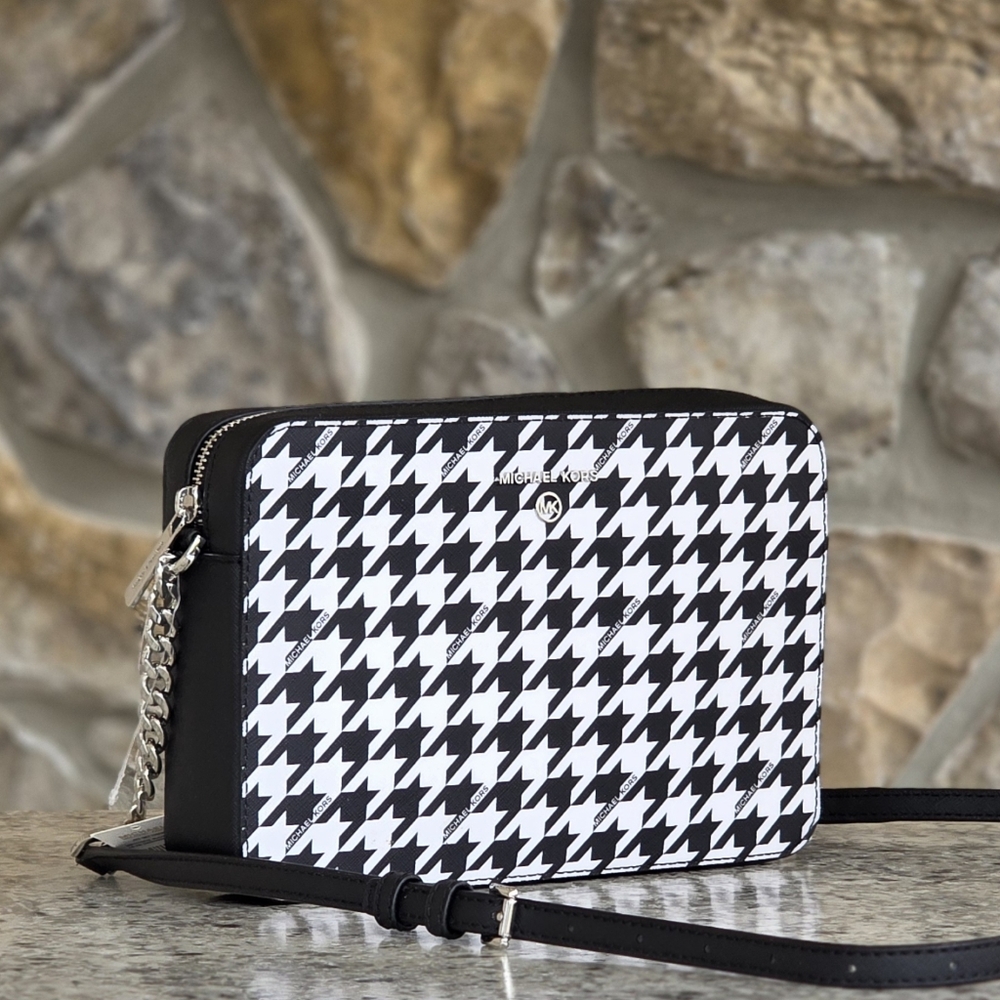 Michael Kors Jet Set Large Houndstooth Crossbody